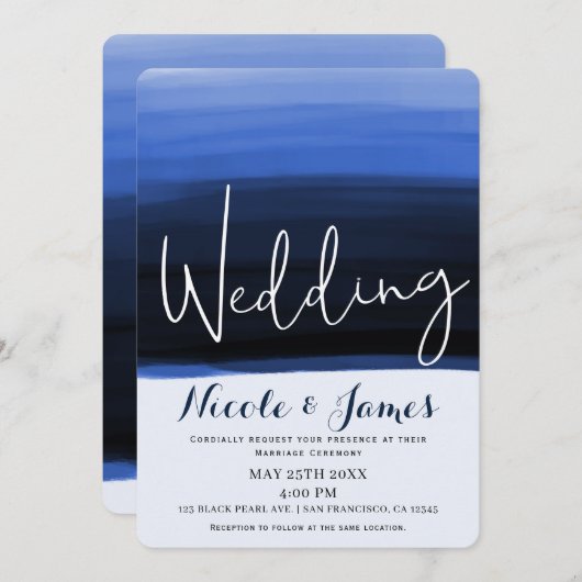 Invitation Ocean Blue Watercolor Modern Glam Mariage (Devant / Derrière)