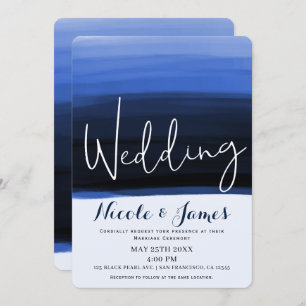 Invitation Ocean Blue Watercolor Modern Glam Mariage