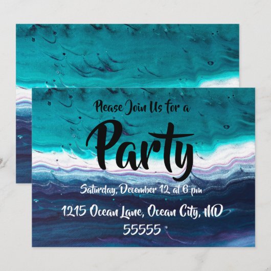 Invitation Ocean Blues Abstact (Devant / Derrière)