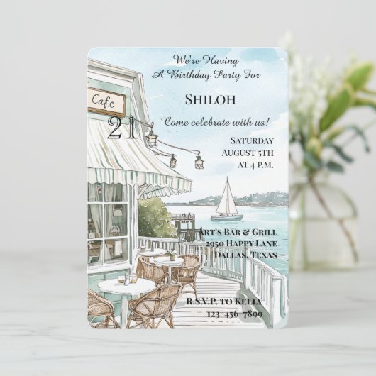 Invitation Ocean Coast Cafe Anniversaire (Debout devant)