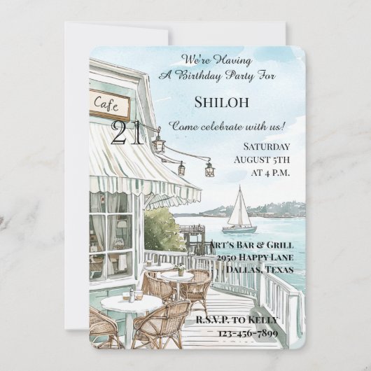 Invitation Ocean Coast Cafe Anniversaire (Devant)