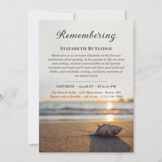 Invitation Ocean Conch évoque l'anniversaire de la mort (Devant)