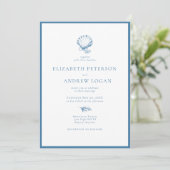 Invitation Océan Coquillage | Mariage Bleu (Debout devant)