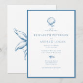 Invitation Océan Coquillage | Mariage Bleu (Devant / Derrière)