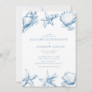 Invitation Océan Coquillage Mariage Bleu