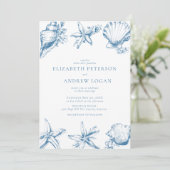 Invitation Océan Coquillage | Mariage Bleu (Debout devant)