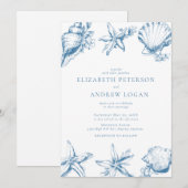 Invitation Océan Coquillage | Mariage Bleu (Devant / Derrière)