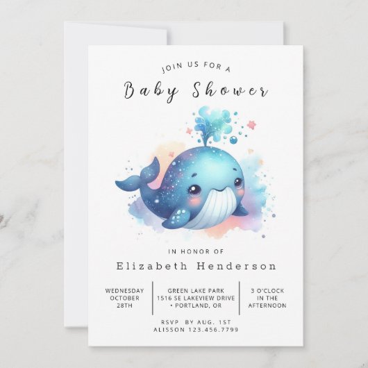 Invitation Ocean Custom Whale Baby shower (Devant)