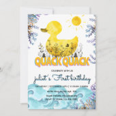 Invitation Ocean duckie jaune 1er anniversaire canard en caou (Devant)