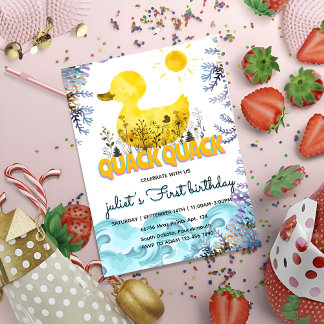 Invitation Ocean duckie jaune 1er anniversaire canard en caou