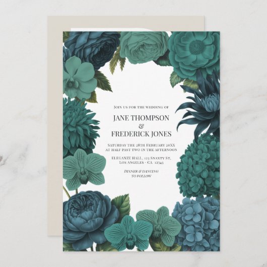 Invitation Ocean Emerald, Deep Lagoon & Tidepool Teal Wedding (Devant / Derrière)