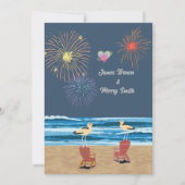 Invitation Ocean Fireworks Night Beach Seaguls Mariage (Devant)