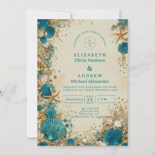 Invitation Ocean Inspired Seashell Wedding (Devant)