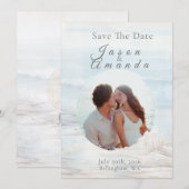 Invitation Ocean-Inspired Soft Blue Watercolor Save The Date (Devant / Derrière)