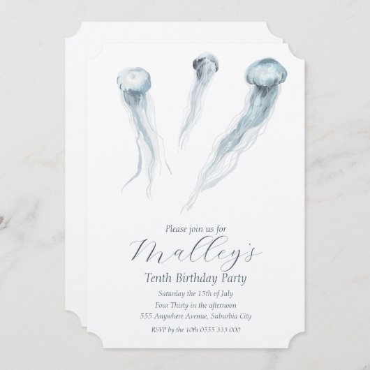 Invitation Ocean Jellyfish Numéro d'âge Anniversaire Invitati (Devant / Derrière)