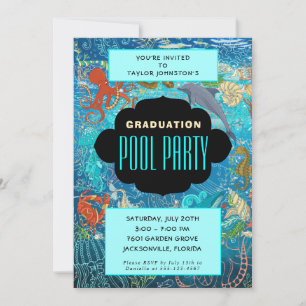 Invitation Ocean Marine Life Graduation Pool Party