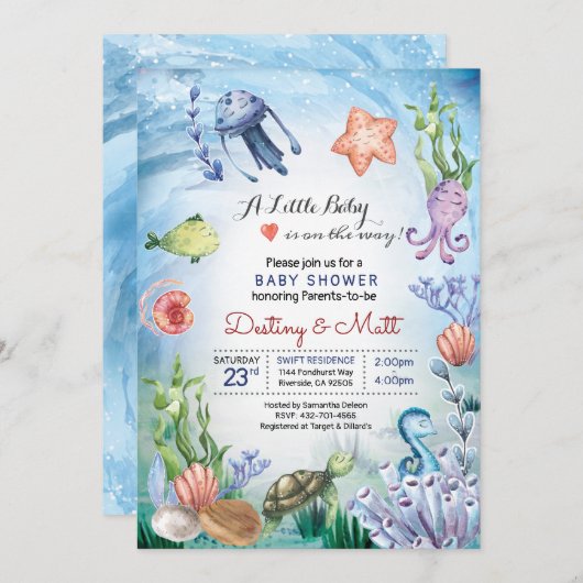 Invitation Ocean Marine Life mignon Corail Mer (Devant / Derrière)