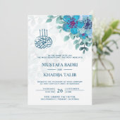 Invitation Océan moderne Bleu Floral Mariage musulman islamiq (Debout devant)