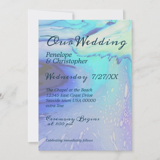 Invitation Océan moderne Eau Bleu Plage Abstraite Mariage (Devant)