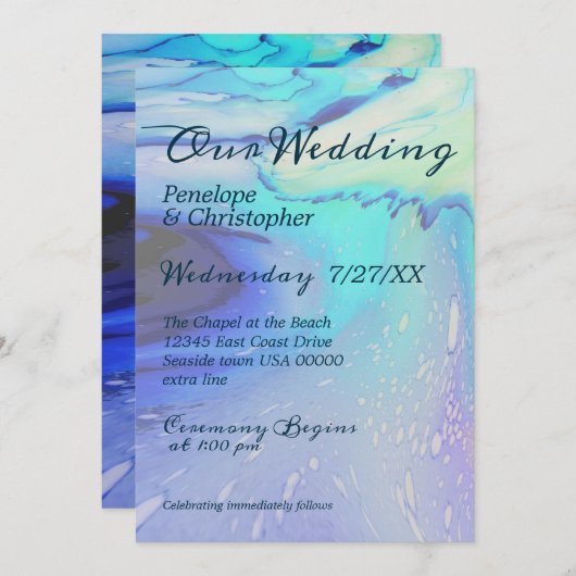 Invitation Océan moderne Eau Bleu Plage Abstraite Mariage (Devant / Derrière)