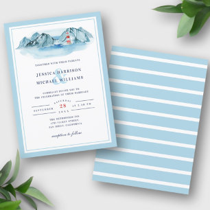 Invitation Ocean Mountain Lighthouse Blue Watercolor Mariage