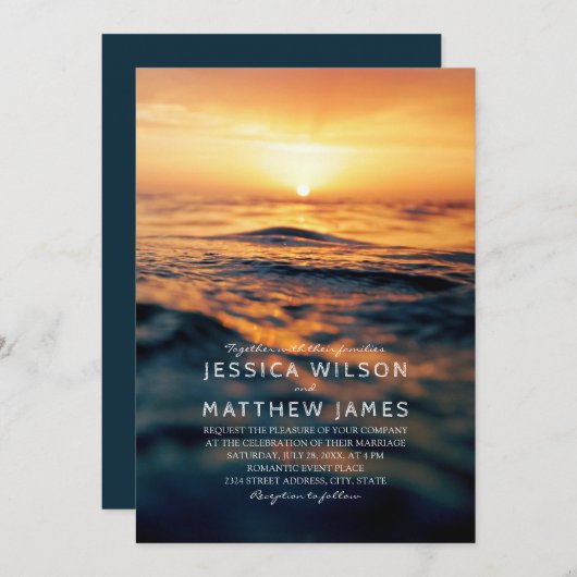 Invitation Océan Nautique Sunset Beach Mariage à thème (Devant / Derrière)