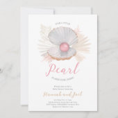 Invitation Ocean Pearl Sea Shell Baby shower rose fille (Devant)