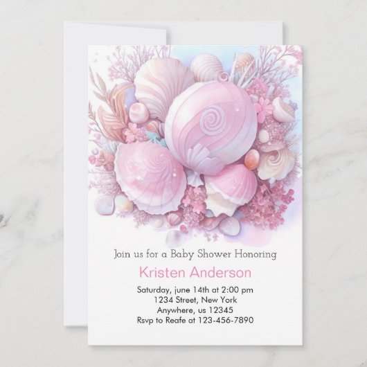 Invitation Océan rose Blissful par le Baby shower de plage (Devant)