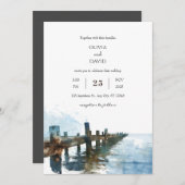 Invitation Océan Rustique Jetée en bois Aquarelle Plage Maria (Devant / Derrière)