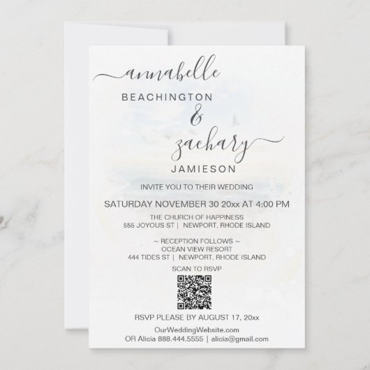 Invitation ** Ocean Sea Artistic RSVP - Plage QR AR7 Mariage (Dos)