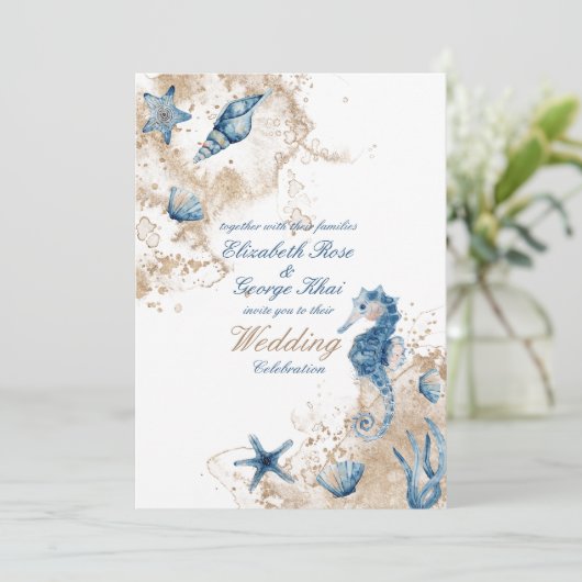 Invitation Ocean Sea Beach Mariage nautique (Debout devant)