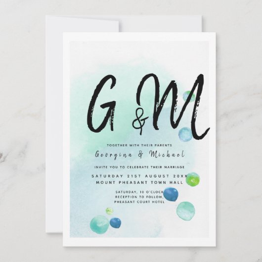 Invitation Ocean Sea Glass Ombre Turquoise Blue Mariage (Devant)