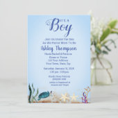 Invitation Ocean Sea Turtle Blue Boys Starfish Baby shower (Debout devant)