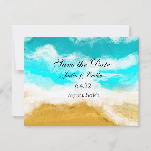 Invitation Ocean Seaside Turquoise Waves Enregistrer la date (Devant)