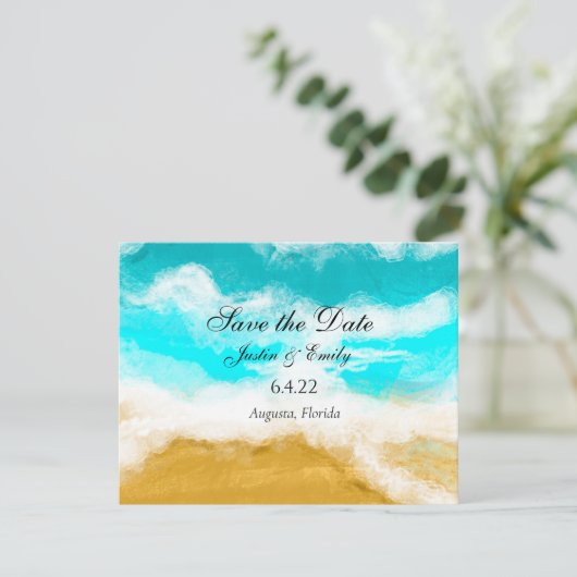 Invitation Ocean Seaside Turquoise Waves Enregistrer la date (Debout devant)