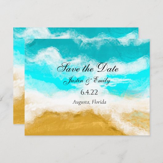 Invitation Ocean Seaside Turquoise Waves Enregistrer la date (Devant / Derrière)