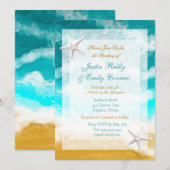 Invitation Ocean Seaside Turquoise Waves Mariage côtier Invi (Devant / Derrière)