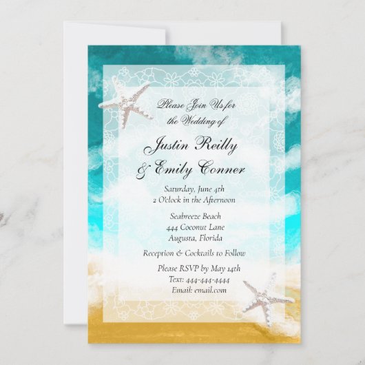 Invitation Ocean Seaside Turquoise Waves Mariage côtier Invi (Devant)