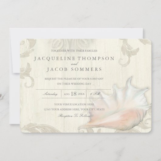 Invitation Ocean Shore Beach Seashell Conch Typographie de la (Devant)