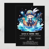 Invitation Océan Simple Pirate Anniversaire (Devant / Derrière)