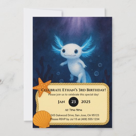 Invitation Ocean Spirit Axolotl Birthday  (Devant)