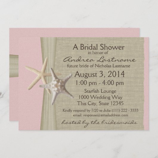 Invitation Ocean Starfish Fête des mariées rose (Devant / Derrière)