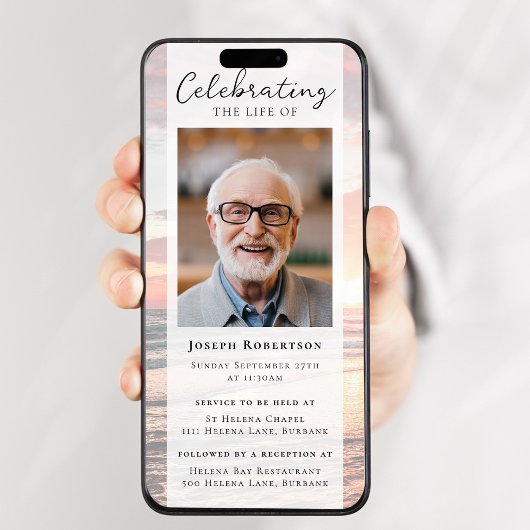 Invitation Ocean Sunset Photo Funérailles Digital Evite