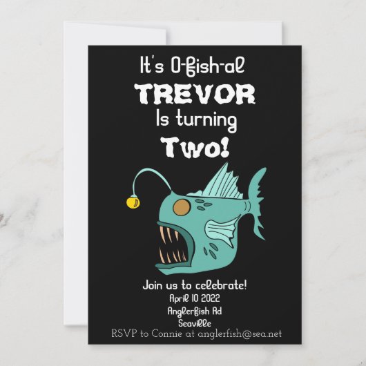 Invitation Ocean Theme Boys Anniversaire Anglerfish O-fish-al (Devant)