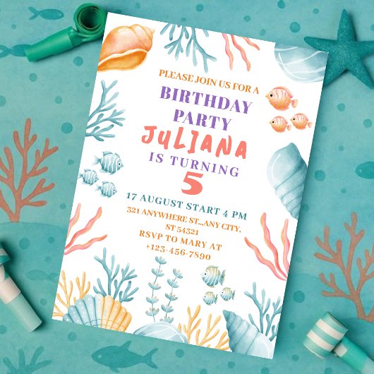 Invitation Ocean-Theme Under the Sea girl Anniversaire