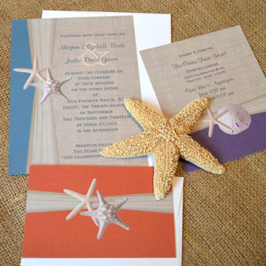 Invitation Ocean Turquoise Burlap et Starfish Beach Wedding
