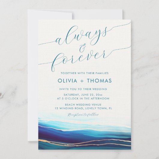 Invitation Océan Turquoise moderne Toujours Forever Mariage d (Devant)