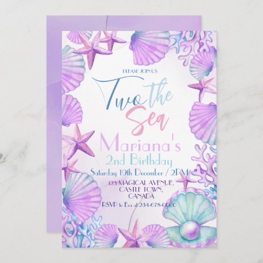 Invitation Ocean Two the Sea Girl 2e fête d'anniversaire (Devant / Derrière)