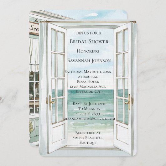 Invitation Ocean View Cafe Fête des mariées (Devant / Derrière)