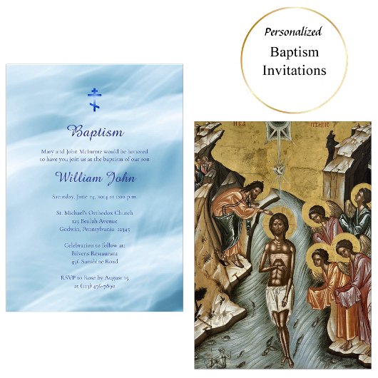 Invitation Ocean Waves Baptême chrétien orthodoxe